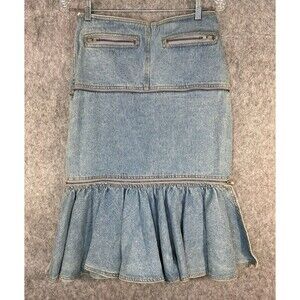 VTG Paris Express Denim Skirt 3 in 1 Diffusion Ruffled Mermaid Pencil 80s Zipper